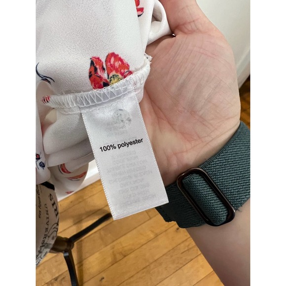 Maurices Semi Sheer white and red floral long sleeve V-neck Blouse - Picture 10 of 12